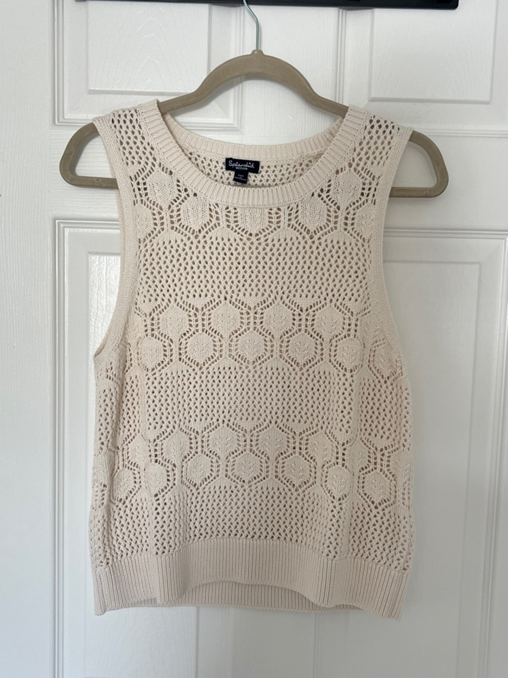 Splendid Cream Crochet Knit Sleeveless Vest